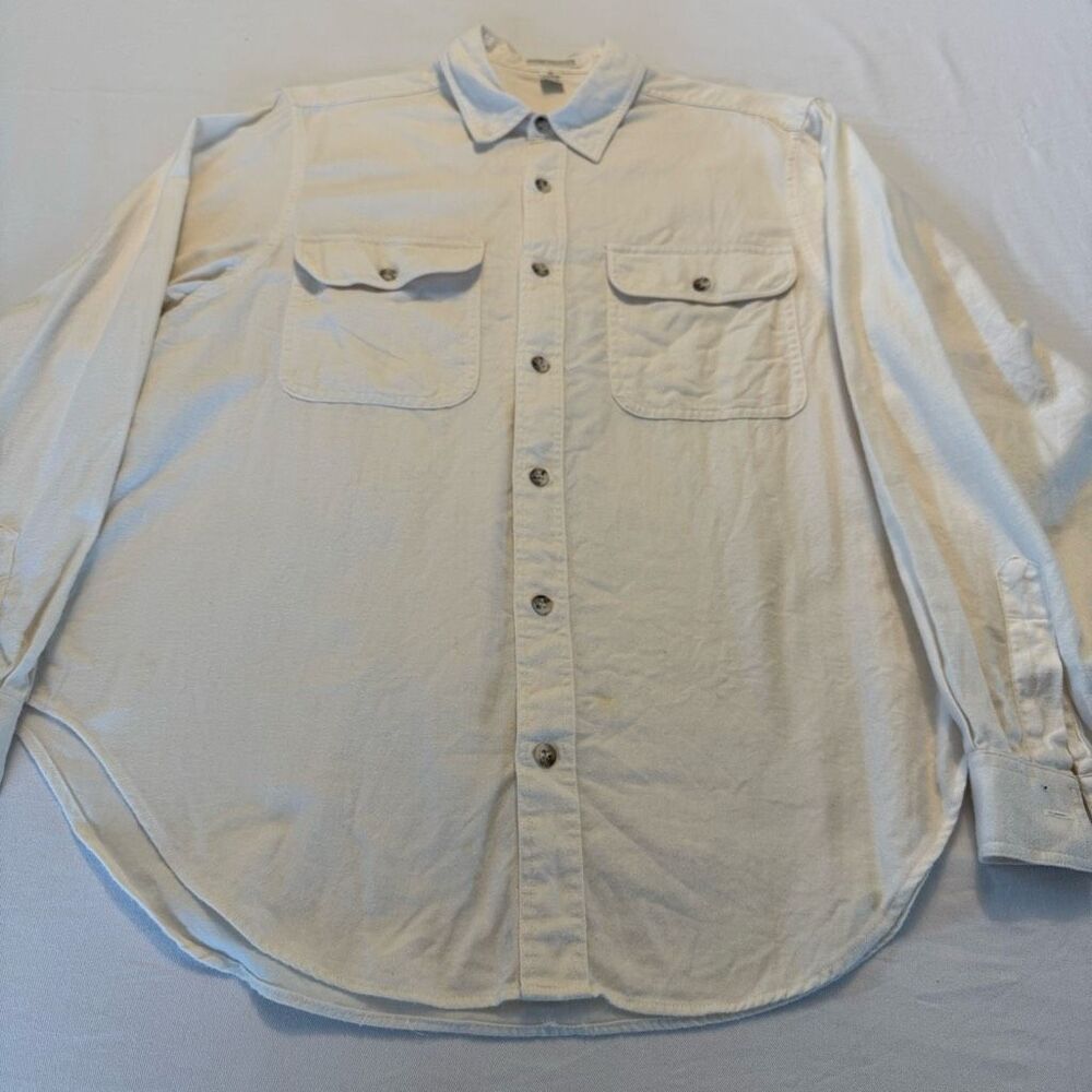 Nell Flowers Ivory Cotton Button Down Blouse | Classic Flannel Feel | Size Large